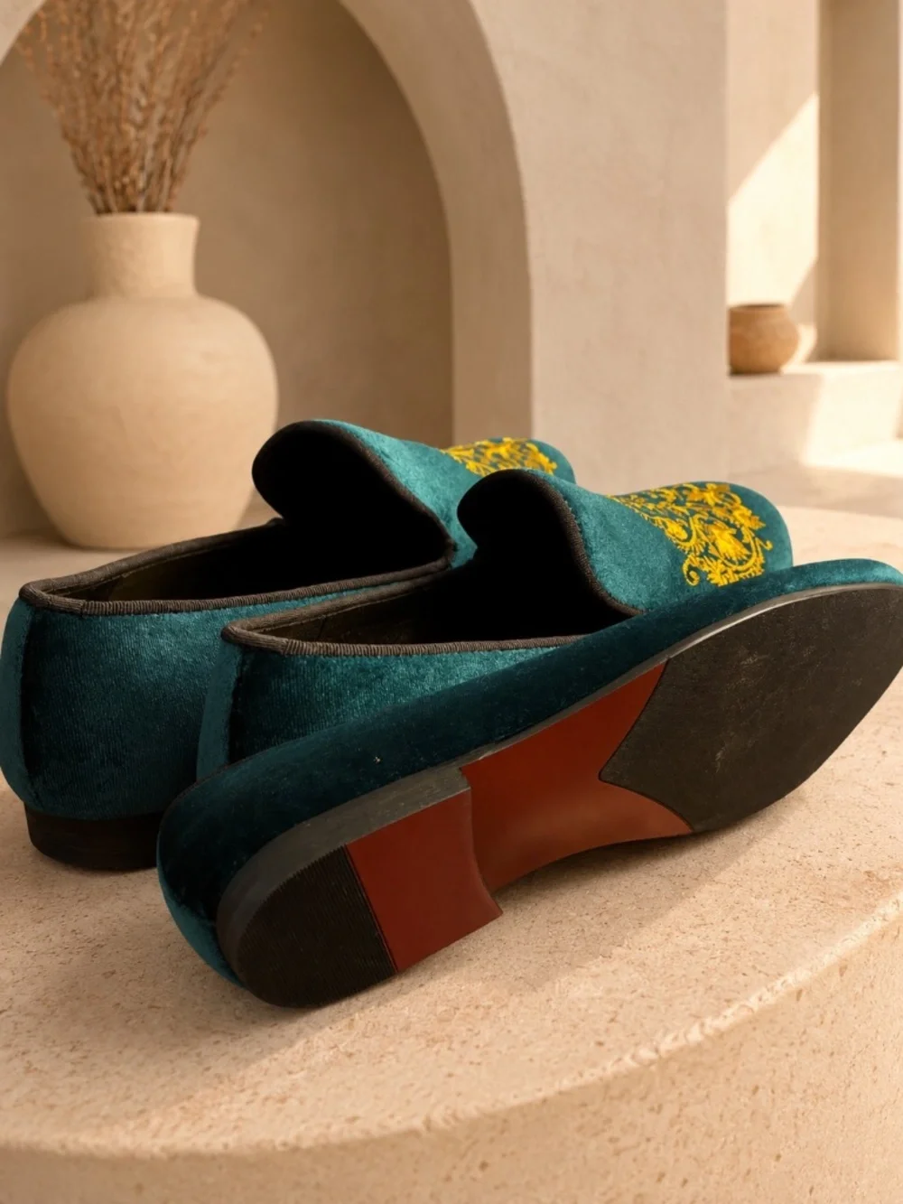 Harpelunde Emerald Green Velvet Embroidered Smoking Slippers Loafers 10 NWOB